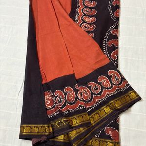 Rust Pure Cotton Saree with Blouse