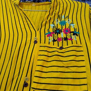 Yellow Straight Striped Kurti