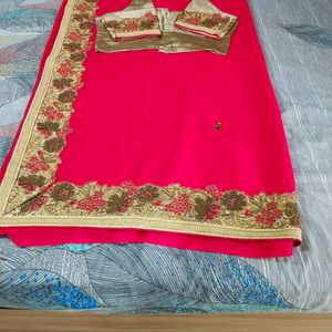 Chiffon Sari With Golden Blouse