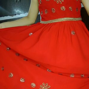 Beautiful Simple N Sober Red Embroidery Gown