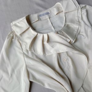 New Cream Ruffled Neck Korean Shirt