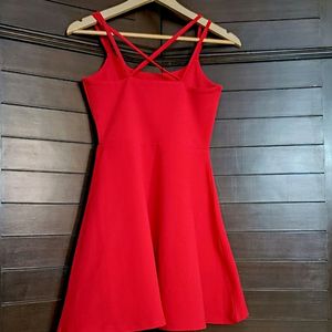 GINGER Women Solid Skater Dress with Criss-Cross