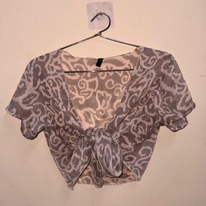 Leaves Print chiffon Shrug Front Tie Knot