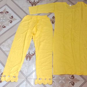 😍New Yellow Color Fancy Kurti With Pant