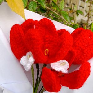 Crochet Red Tulip Bouquet