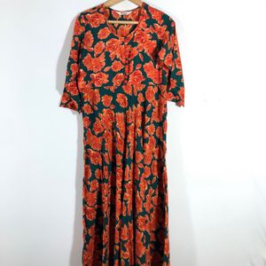 Dark Green Printed Dress(Women's)