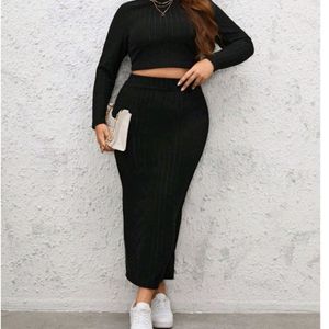 Ribbed Long Skirt And Top Set