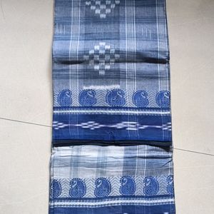 Blue And Light Grey Pure Cotton Saree