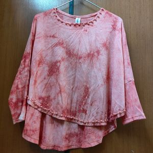 Cute Tie-dyed Peach Coloured Poncho Style Top