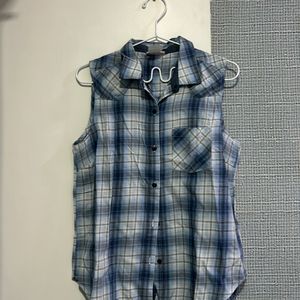 Blue Plaid Sleeveless Shirt