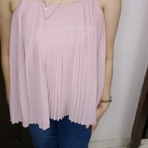 Women Pink Flared Double Layered Sleeveless Top