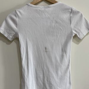 H&M XS White Crewneck Rib-knit T-shirt