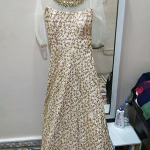 Party Wear Gown With Net Neck