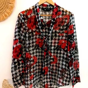 Zara Floral Houndstooth Shirt