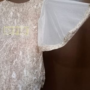 White Beige Top With Net Sleeves