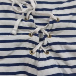 H N MStriped Crop Top