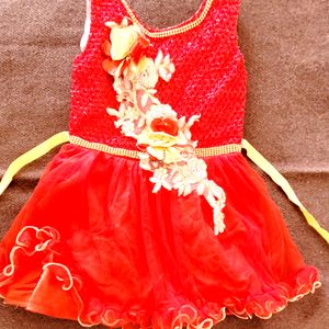 Girls Stylish Red Net Frock