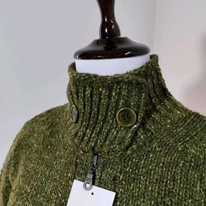 Knitted Zipper Cardigan with Polo Neck & Buttons