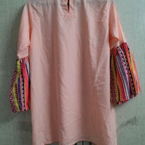 Peach Colour Top With Multicolour Boho Sleeves