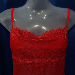 Red Sheer Lace Camisole.