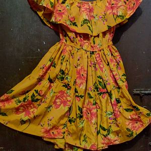 Yellow Printed Beautiful  Frock Top  . No Used