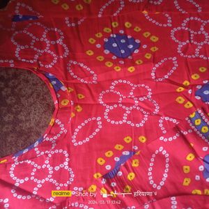 Red Bandhej Print Cotton Kurta