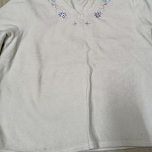 White Sweater Top With Embroidery