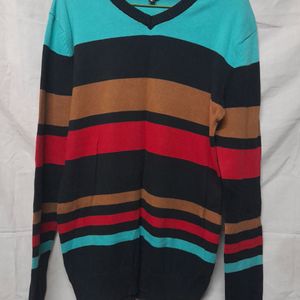 Men's Striped V Neck Multicolor Sweater Pullover