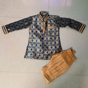 Navy Blue Colour Boys Banarasi Silk Dhoti Suit