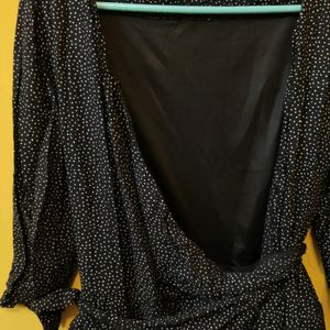 BLACK POLKA DOT WRAP DRESS