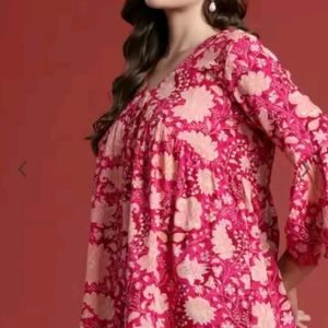 Floral Print V Neck Short Kurti