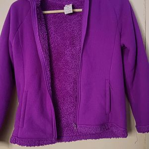 Purple Girls Coat With Hoodie And Pocket