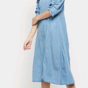 max puff sleeve denim Dress