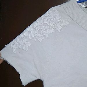 White Plain Embroidered Sleeved Top