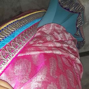 Festive +wedding Saree (Blue And Pink Combine)