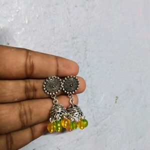 Handmade Jhumka In Silver Multicolor