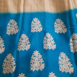 Beige and Greenish Blue Saree with Blouse