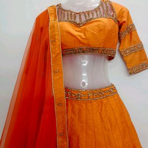 Orange Sequin Wedding Lehenga Choli