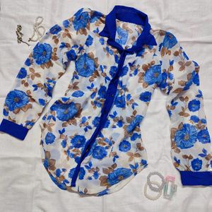 Blue Floral Print Shirt 💙