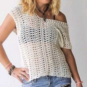 Pinterest Crochet White Up & Down Oversized Top