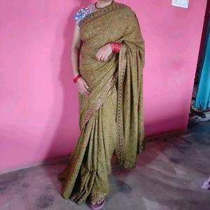 💚Heavy Work Green Saree For Women💚