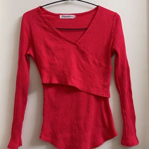 Red Wrap Semi Winter Top