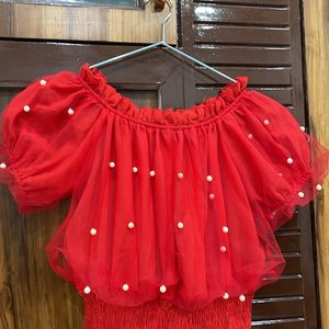 Off Shoulder Red Cute Top