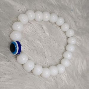 Crystal White Beads Bracelet With Evil Eye Bead