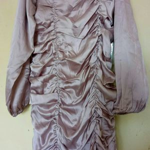 Nude Pink Satin Ruched Bodycon Dress