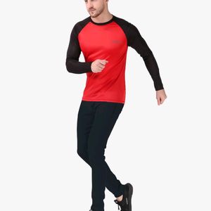 CORWOX Full Sleeves Red & Black Sports T-Shirt