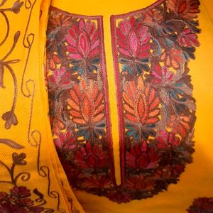 Woollen Heavy Embroidery Dark Yellow Suit