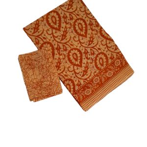 Chocolate brown Cotton Printed Saree New