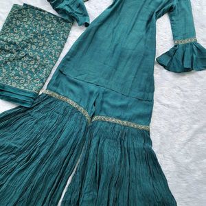 Zari Teal Sharara Set