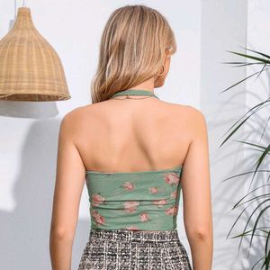 Summer Printed Mesh Halter Easy Matching Sling Top